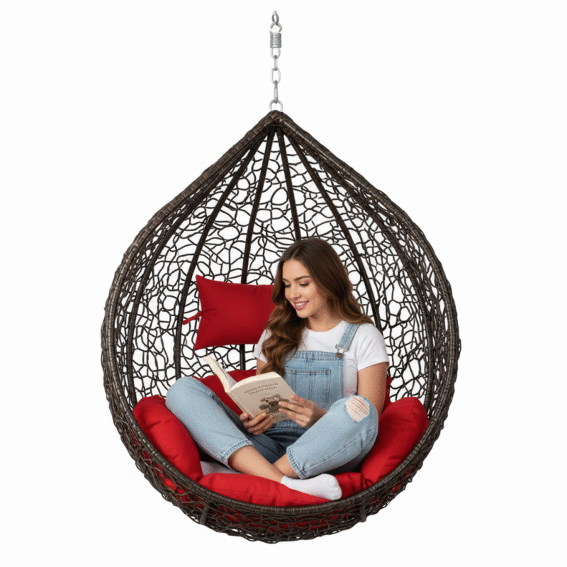 Iron Prime Pigeon Hammock Swing Chair Without Stand For Home, Hanging Swings For Indoor, Outdoor, Home, Patio, Yard, Balcony, Garden (Black/Red), (121 X 96 X 66Cm)