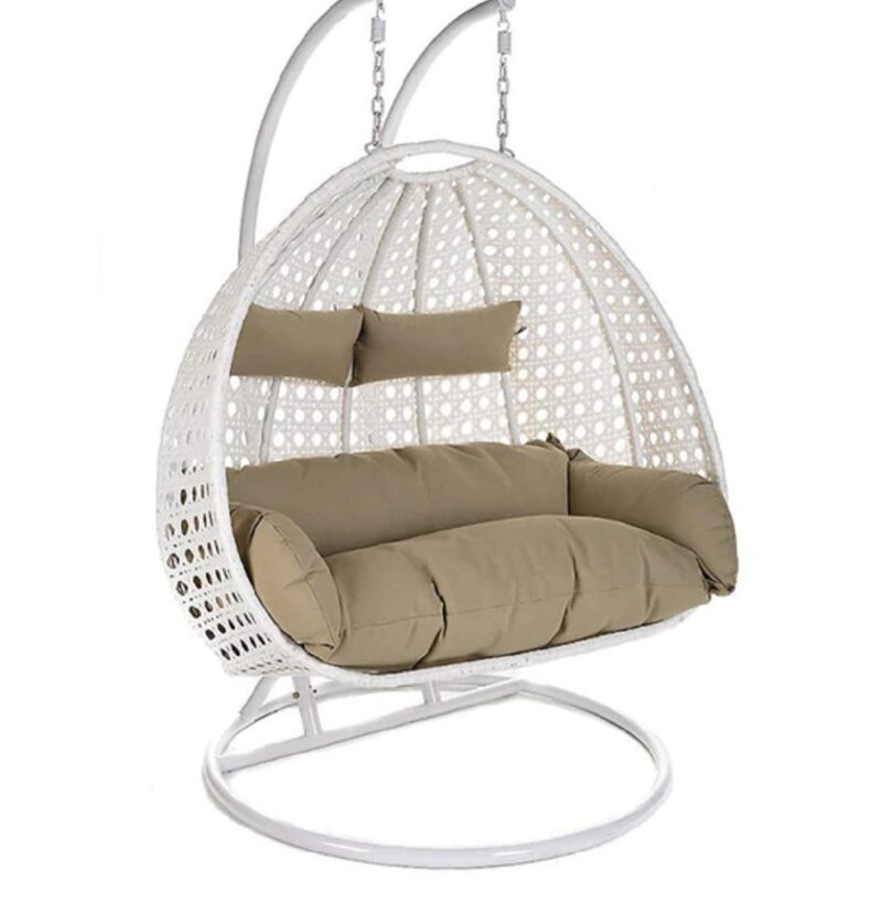 Prime Pigeon Swing Basket Chair with Curve Stand for Kid's and Adult,Cushion & Hook/Outdoor/Indoor/Balcony/Garden/Patio White Double Swing with Beige Color Cushion, XX-Large