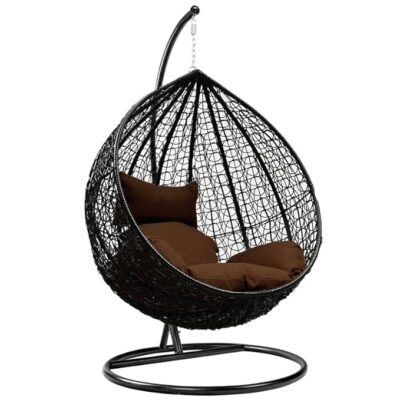 PRIME PIGEON Rattan Single Seater Swing Chair with Stand and Cushion Hammock Swing for Adult Outdoor Indoor Garden Living Room Balcony Relaxing Chair Jhula (Black+Brown)