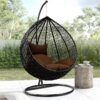 PRIME PIGEON Rattan Single Seater Swing Chair with Stand and Cushion Hammock Swing for Adult Outdoor Indoor Garden Living Room Balcony Relaxing Chair Jhula (Black+Brown)