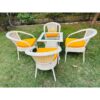 PRIME PIGEON Designer 4 Chair 1 Table for Garden|| Balcony|| Terrace|| Coffee|| Poolside || Patio ||Wicker Seating Chair & Table Outdoor Furniture (D-8 Off White with Yellow Cushion, 4 Chair 1 Table)
